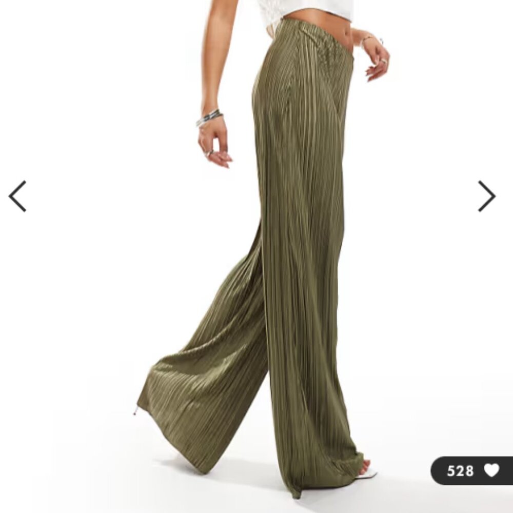 ASOS DESIGN high waist plisse straight leg pants in soft khaki